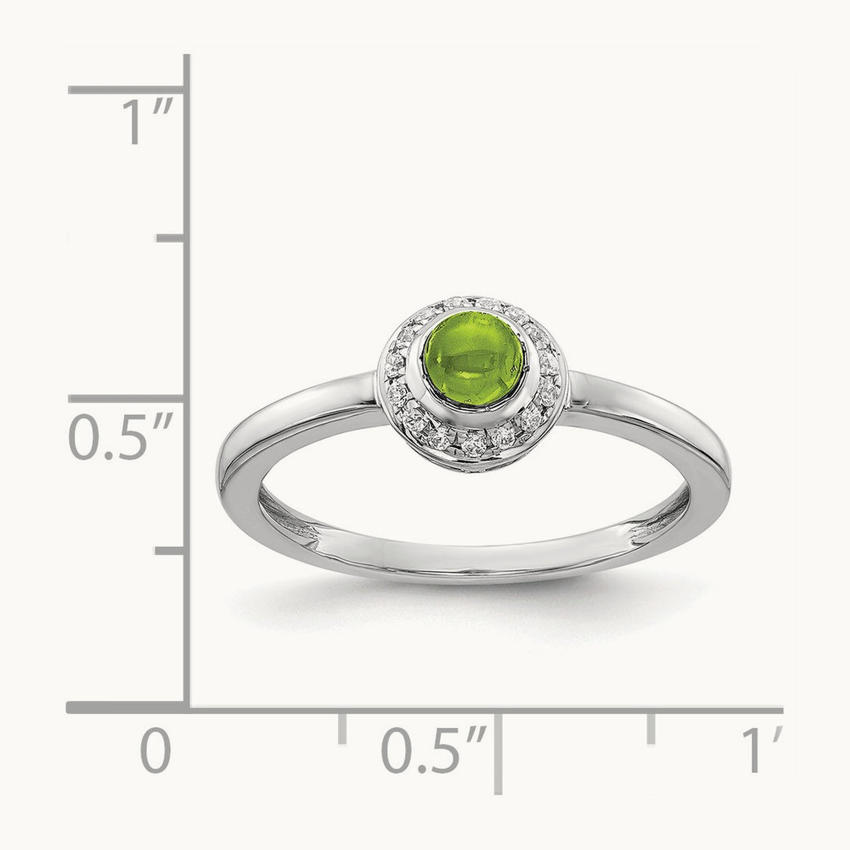 Diamond and Cabochon Peridot Ring, 14K White Gold