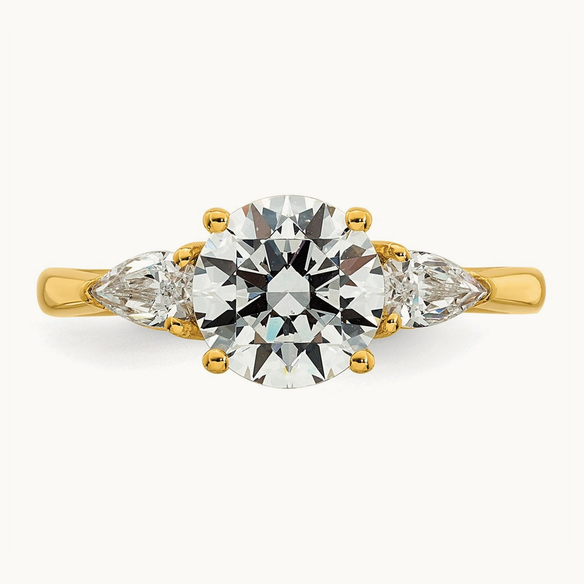 Round with Pear 3 Stone Engagement Ring, 1.25-3.50 ct tw Lab-Grown Diamond — 1 7/8 ct, 14K Yellow Gold