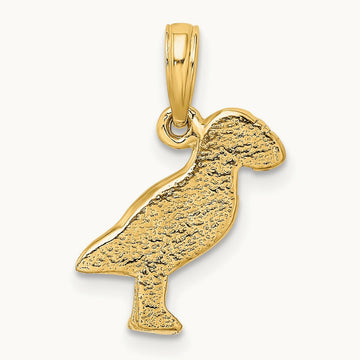 2-D Polished and Textured Puffin Bird Charm, 14K