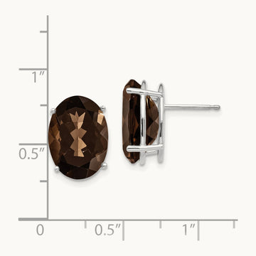 Oval 4-Prong 14 x Smoky Quartz Earrings, 10mm, 14K White Gold