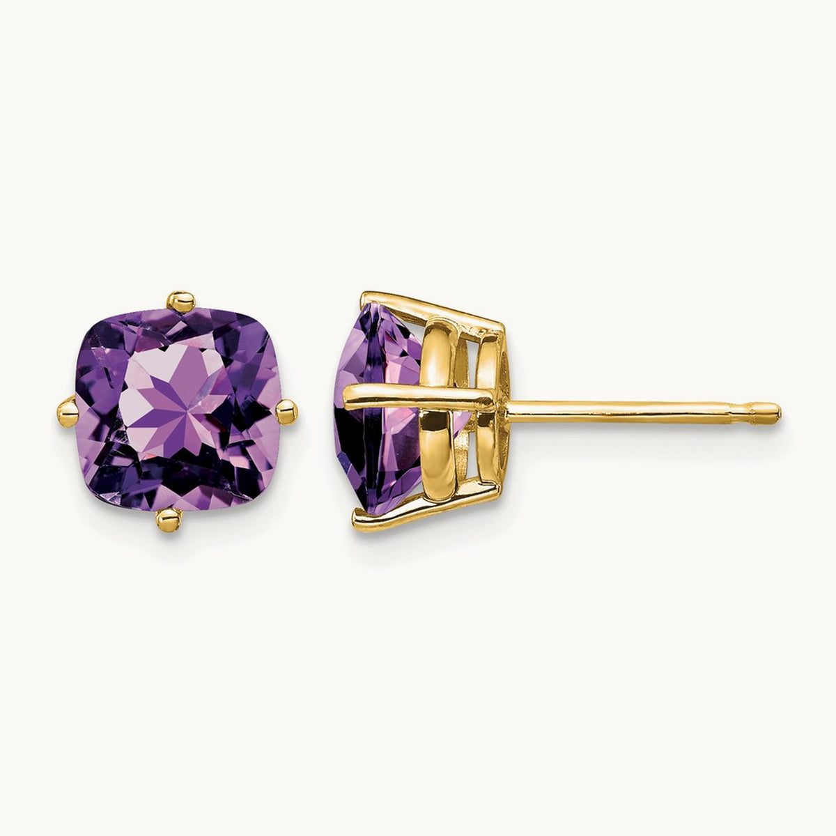 7x7mm Cushion Amethyst earring, 14K