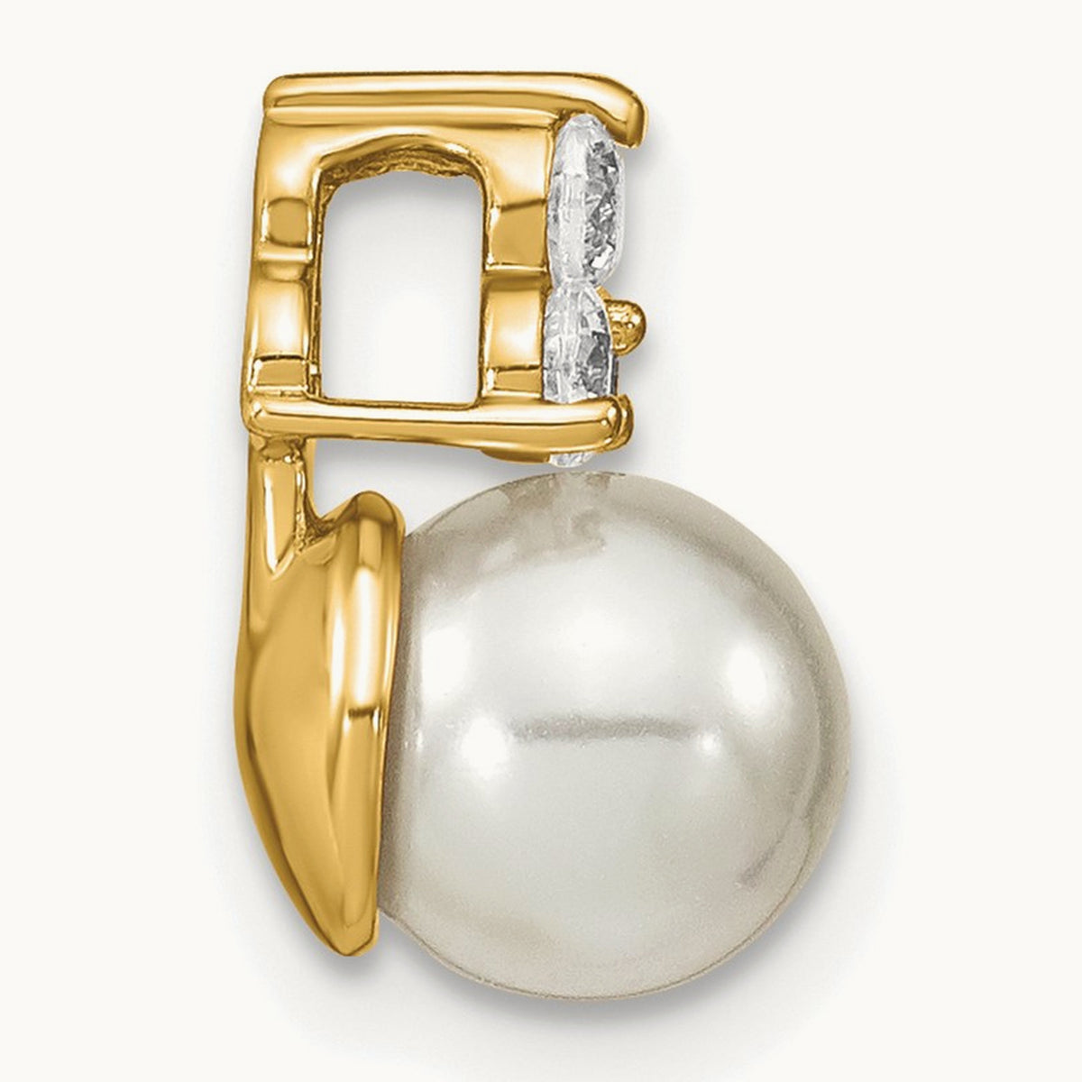 Freshwater Cultured Pearl Chain Slide Pendant, 0.20 ct tw Lab-Grown Diamond — 14K Yellow Gold