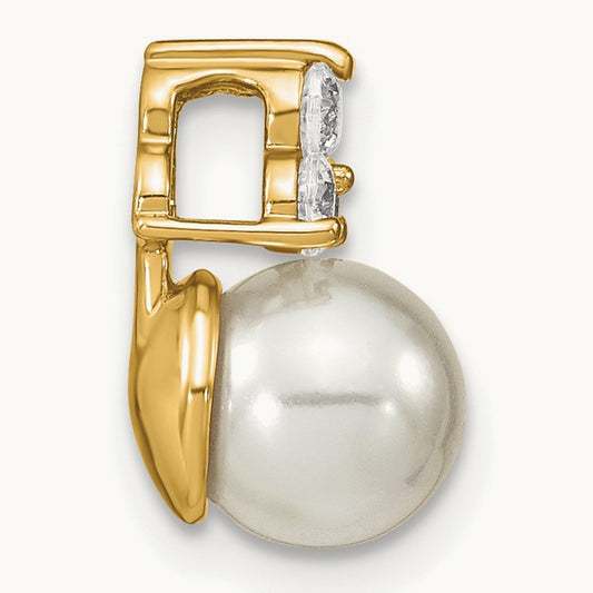 Freshwater Cultured Pearl Chain Slide Pendant, 0.20 ct tw Lab-Grown Diamond — 14K Yellow Gold