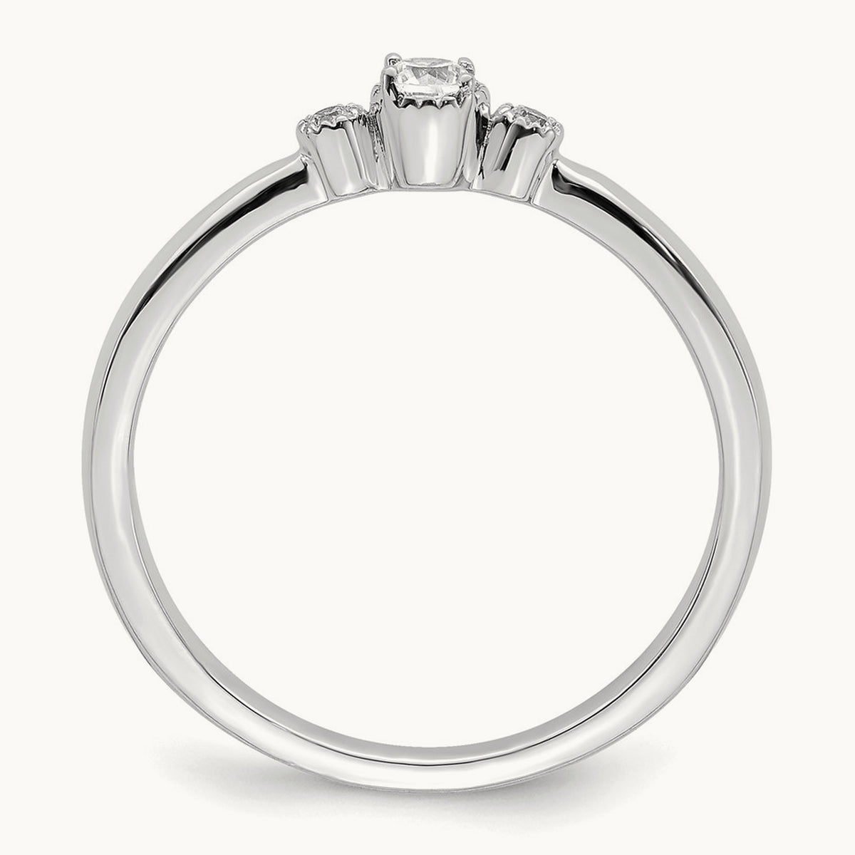 Petite Beaded Edge Round Complete Diamond Ring — 14K White Gold, 0.1 ct, 7