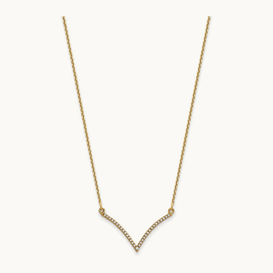 Diamond V Necklace, 14K Yellow Gold