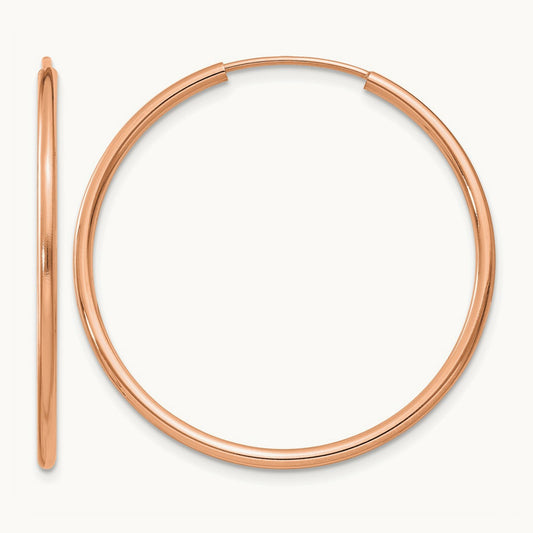 Polished Endless Tube Hoop Earrings, 1.50mm, 14K Rose Gold