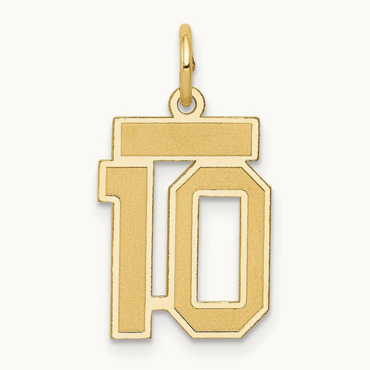 Small Satin Number 10 Charm, 14K