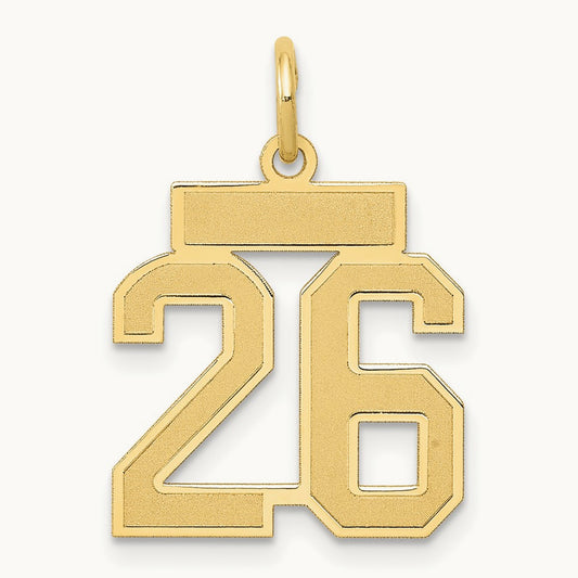 Small Satin Number 26 Charm — 14K Yellow Gold