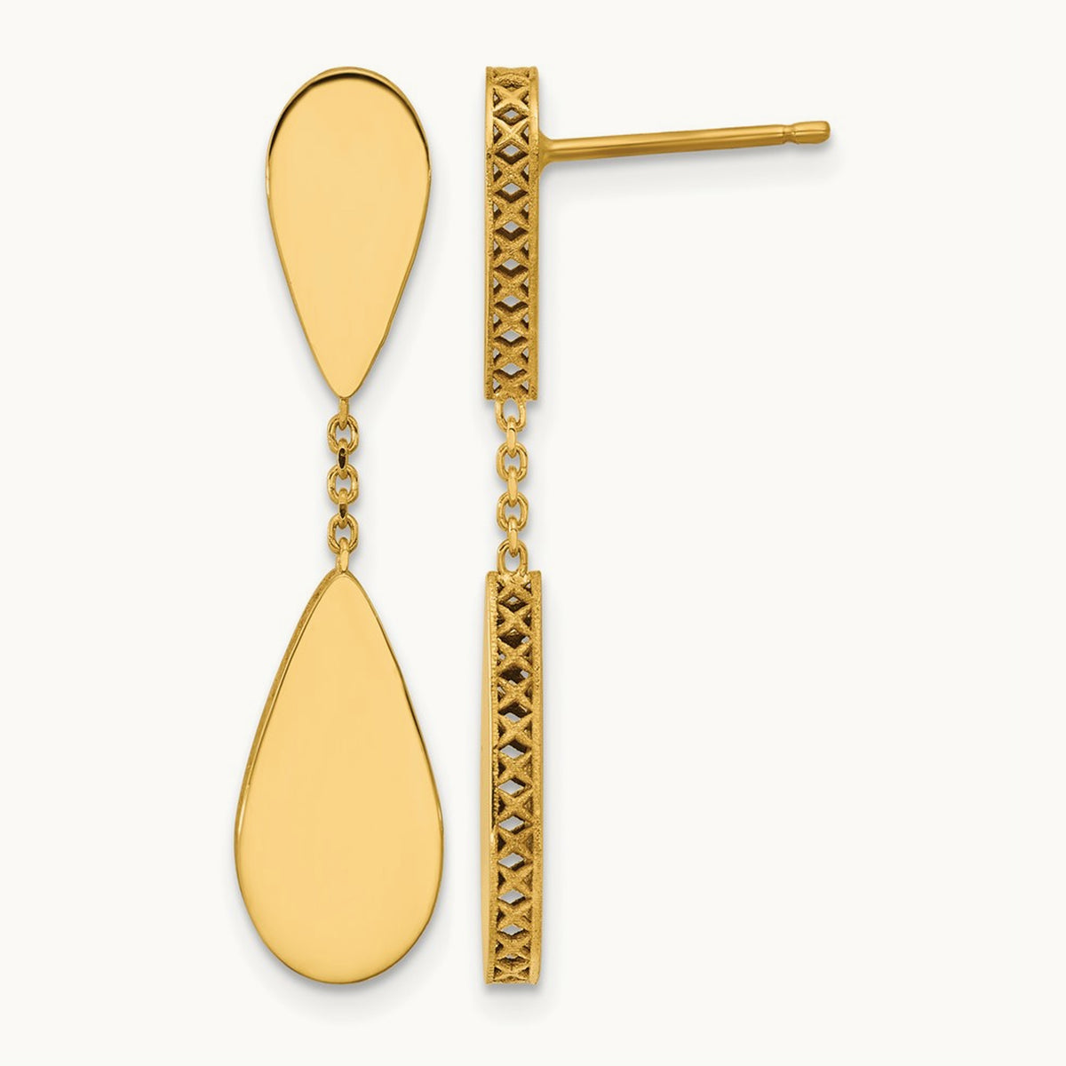 Polished and Satin Teardrop Post Dangle Earrings, 14K — Leslie's