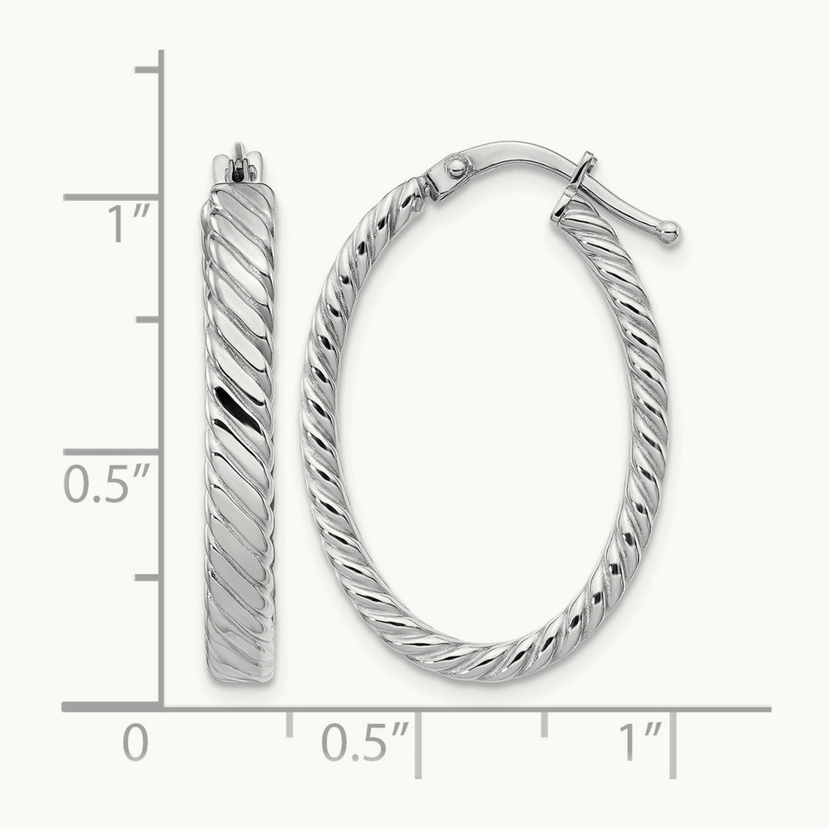 Large Patterned Oval Hoop Earrings, 3mm, 14K White Gold