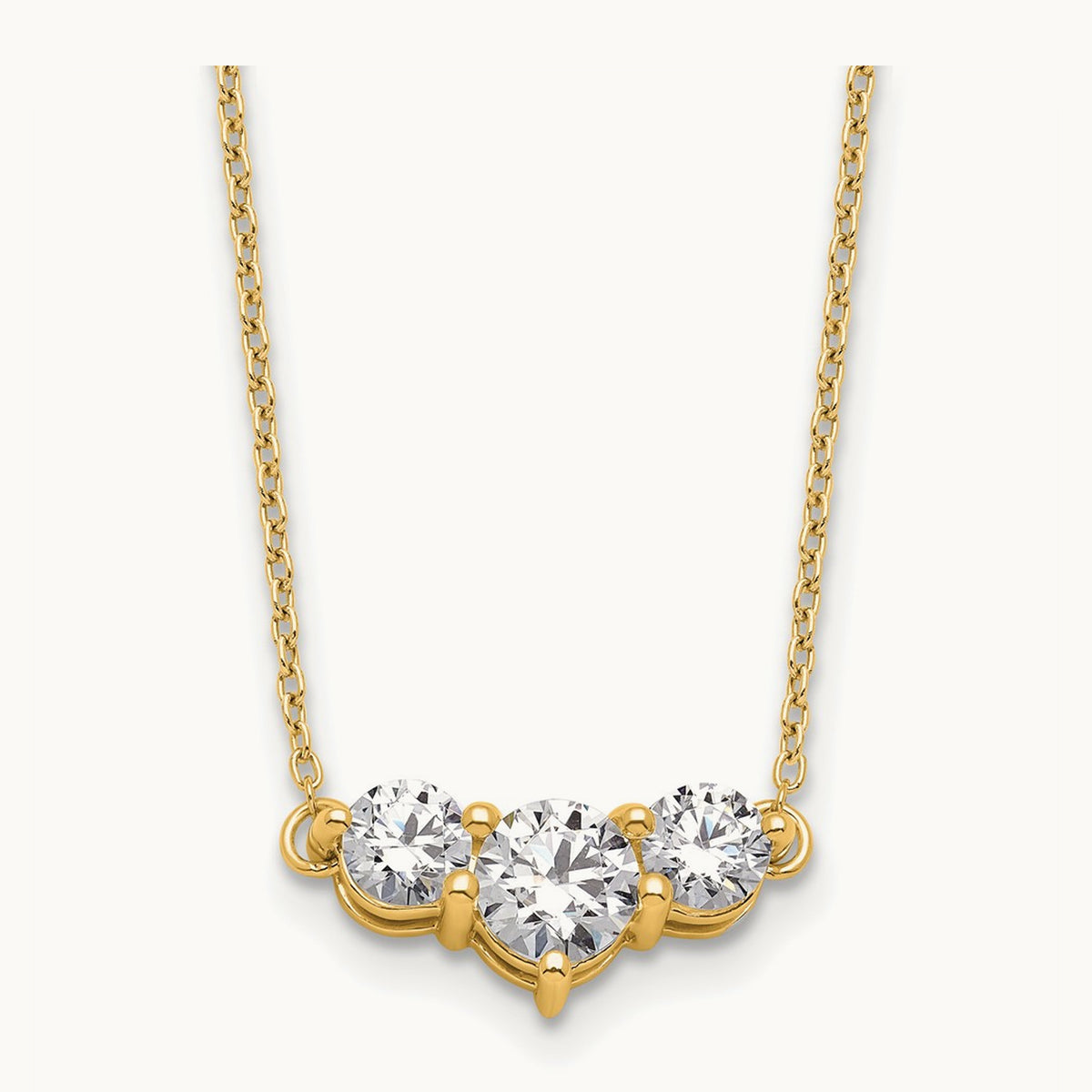 3 Stone Necklace, 0.75-1.50 ct tw Lab-Grown Diamond — 1 1/2 ct, 14K Yellow Gold