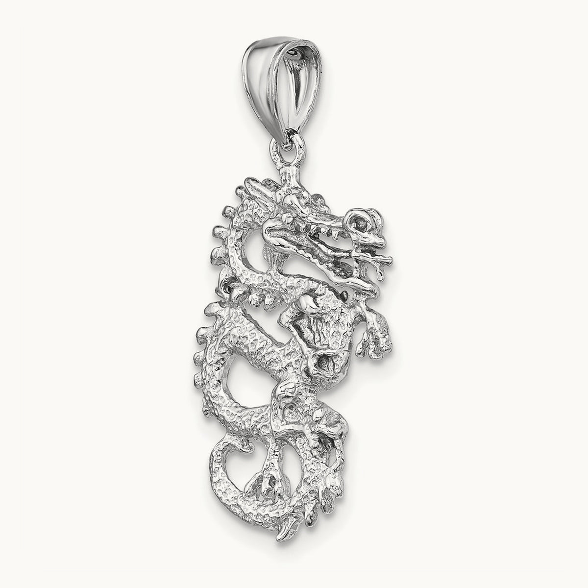 3-D Dragon Charm — 14K White Gold