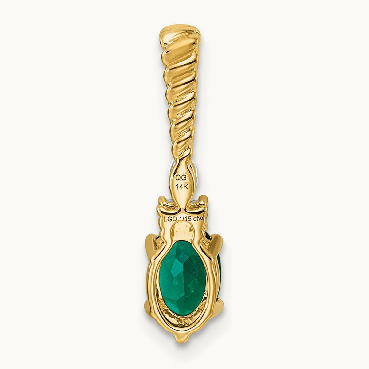 Polish Diamond and Lab Created Emerald Twisted Chain Slide — 14K Yellow Gold