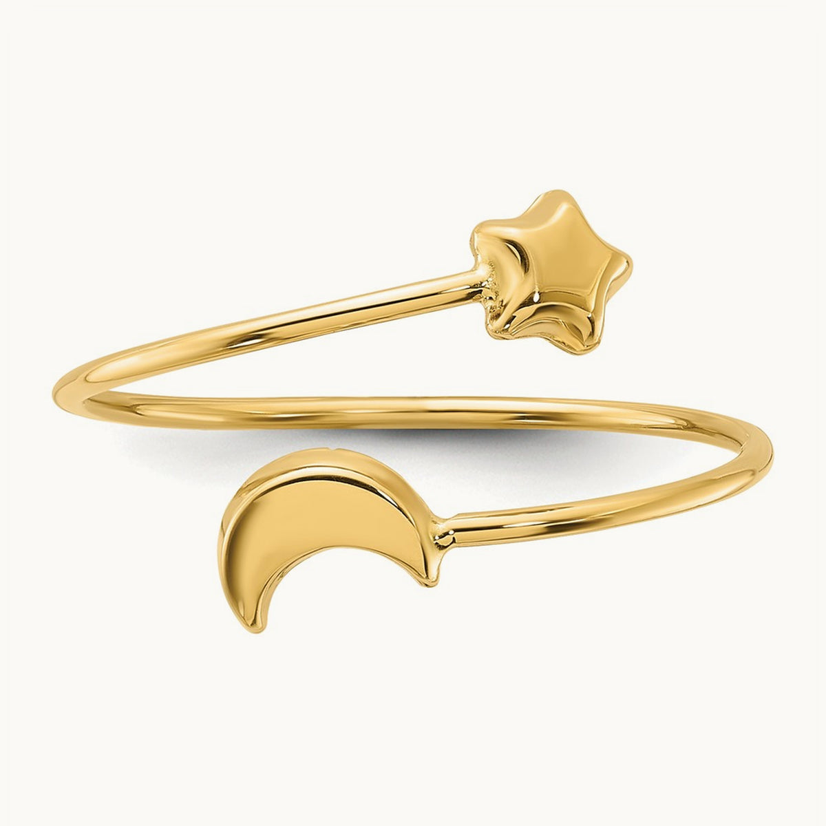 Polished Adjustable Moon and Star Ring, 14K