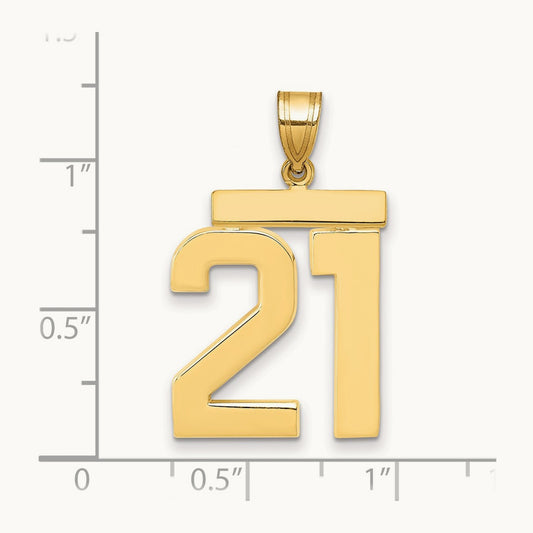 Large Polished Number 21 Charm, 14K
