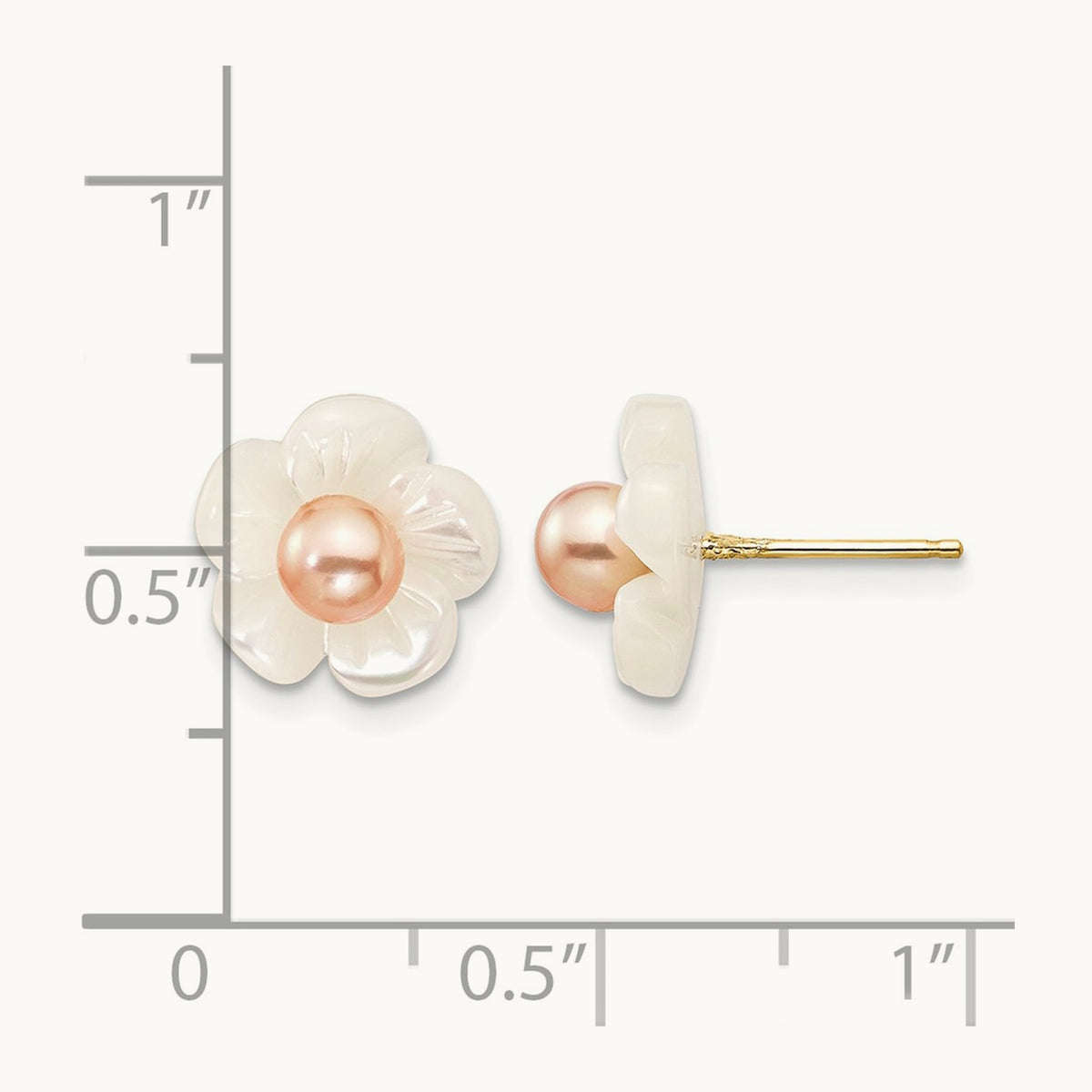 3- Pink FW Cultured Pearl w/10mm MOP Flower Post Earrings, 4mm, 14K