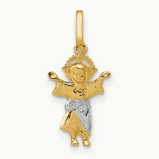 D/C Polished Baby Jesus Pendant, 14K with Rhodium