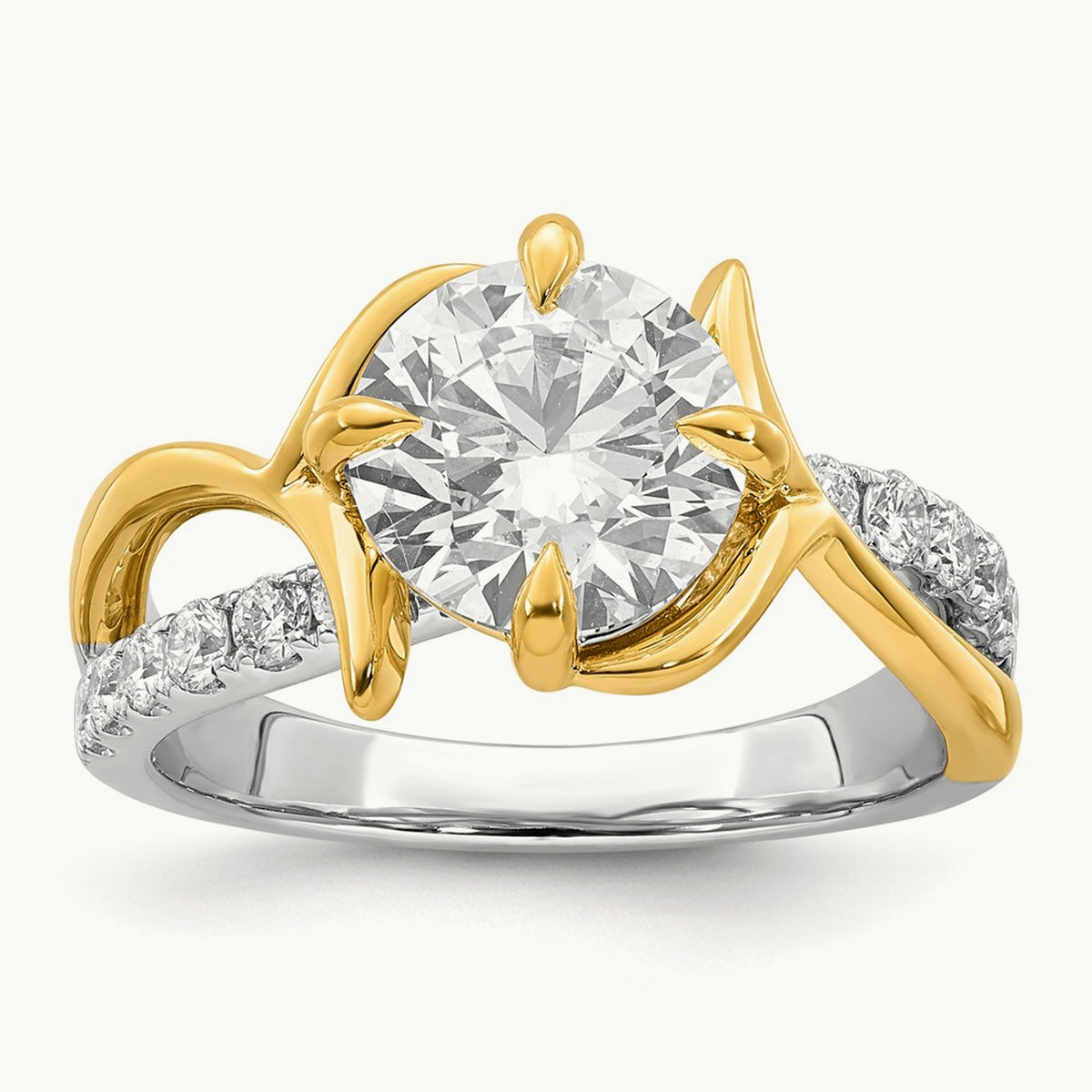 14ktt Certified Round Center Lab Grown Diamond VS+ F+ Ring