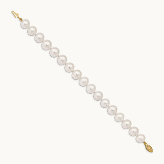 10- White Near Round Freshwater Cultured Pearl Bracelet, 11mm, 14K