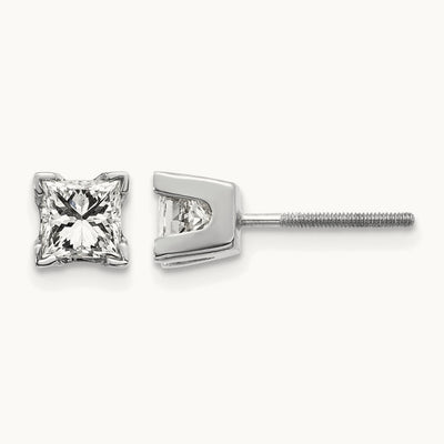 AAA Quality Complete Princess Cut Diamond Earring, 14K White Gold