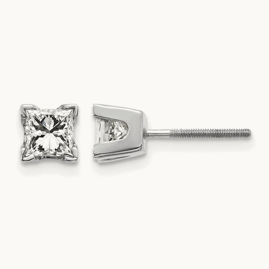 AAA Quality Complete Princess Cut Diamond Earring, 14K White Gold