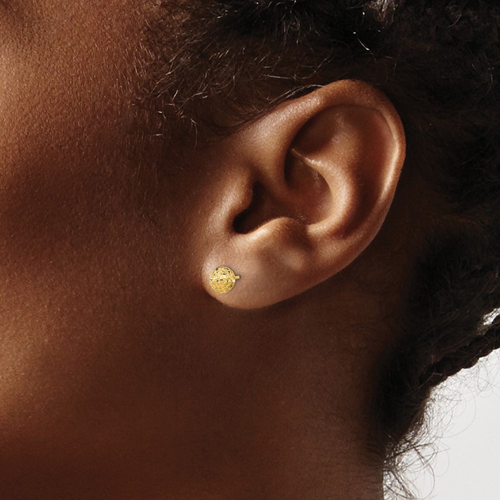 Diamond-Cut Ball Post Earrings — 14K Yellow Gold