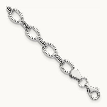 7in Diamond-cut Polished Fancy Bracelet, 14K White Gold