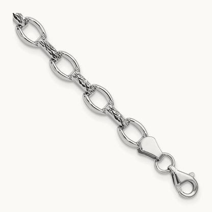7in Diamond-cut Polished Fancy Bracelet, 14K White Gold