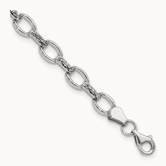 7in Diamond-cut Polished Fancy Bracelet, 14K White Gold