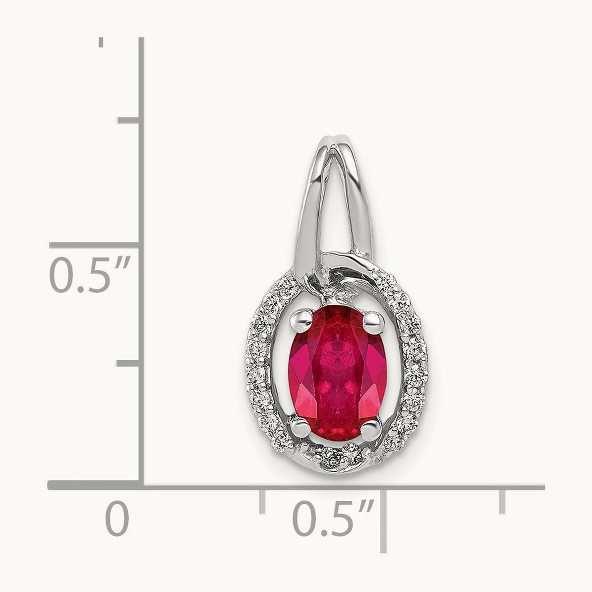 Diamond and .86 Ruby Oval Halo Pendant, 14K White Gold