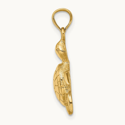 Polished Turtle with Textured Shell Charm, 14K