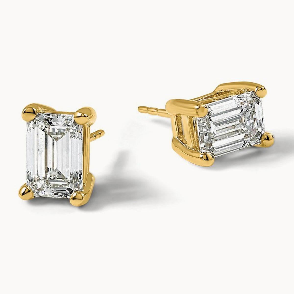 Emerald Four-Prong Stud Earrings, 0.50-6.00 ct tw Lab-Grown Diamond — 4 ct, 14K Yellow Gold
