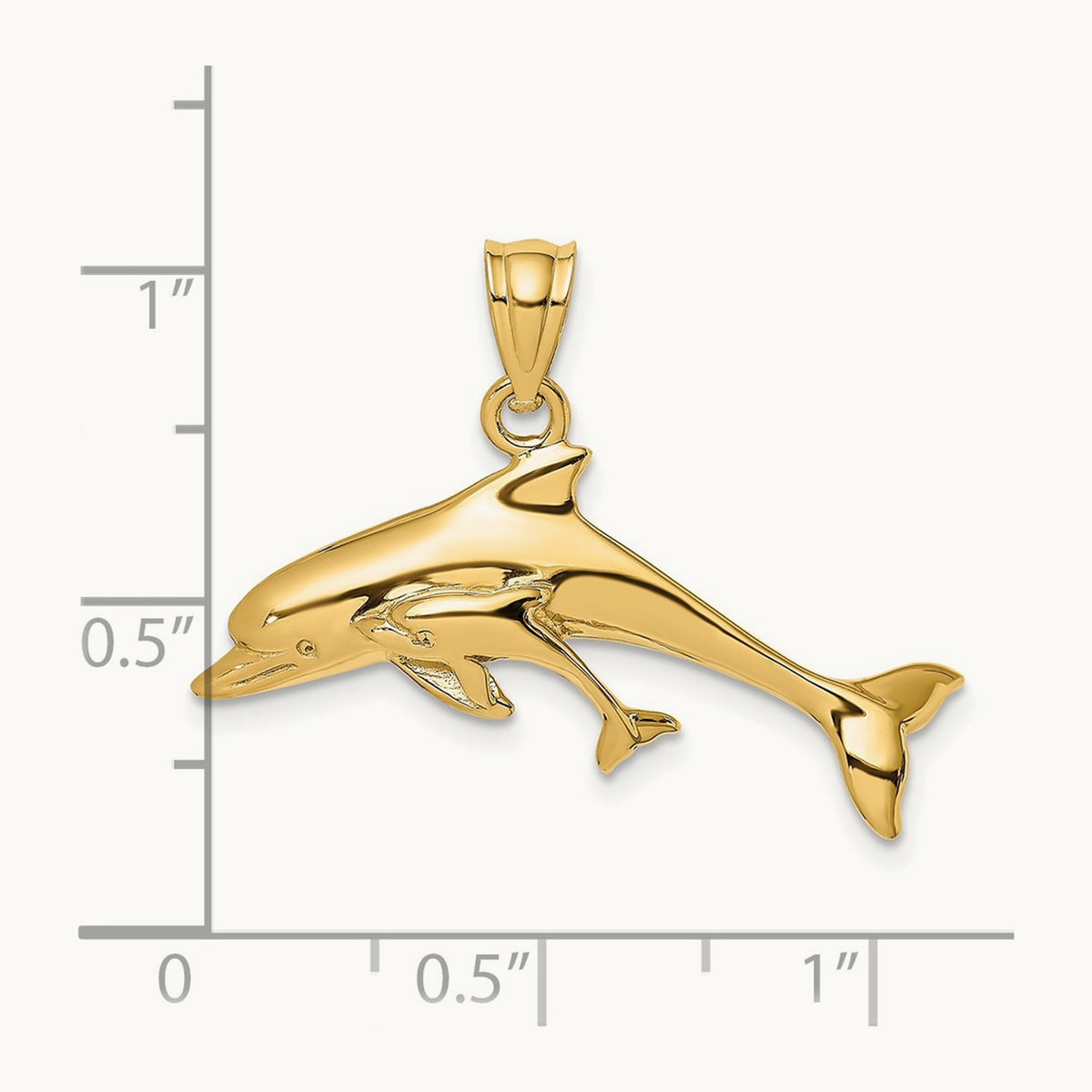 Polished Dolphin and Baby Charm, 14K