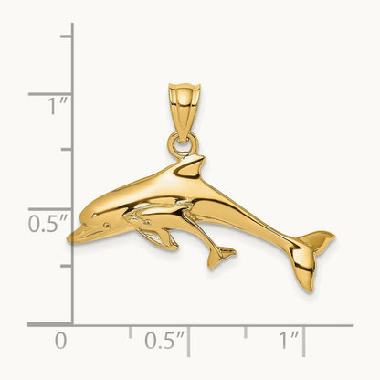 Polished Dolphin and Baby Charm, 14K