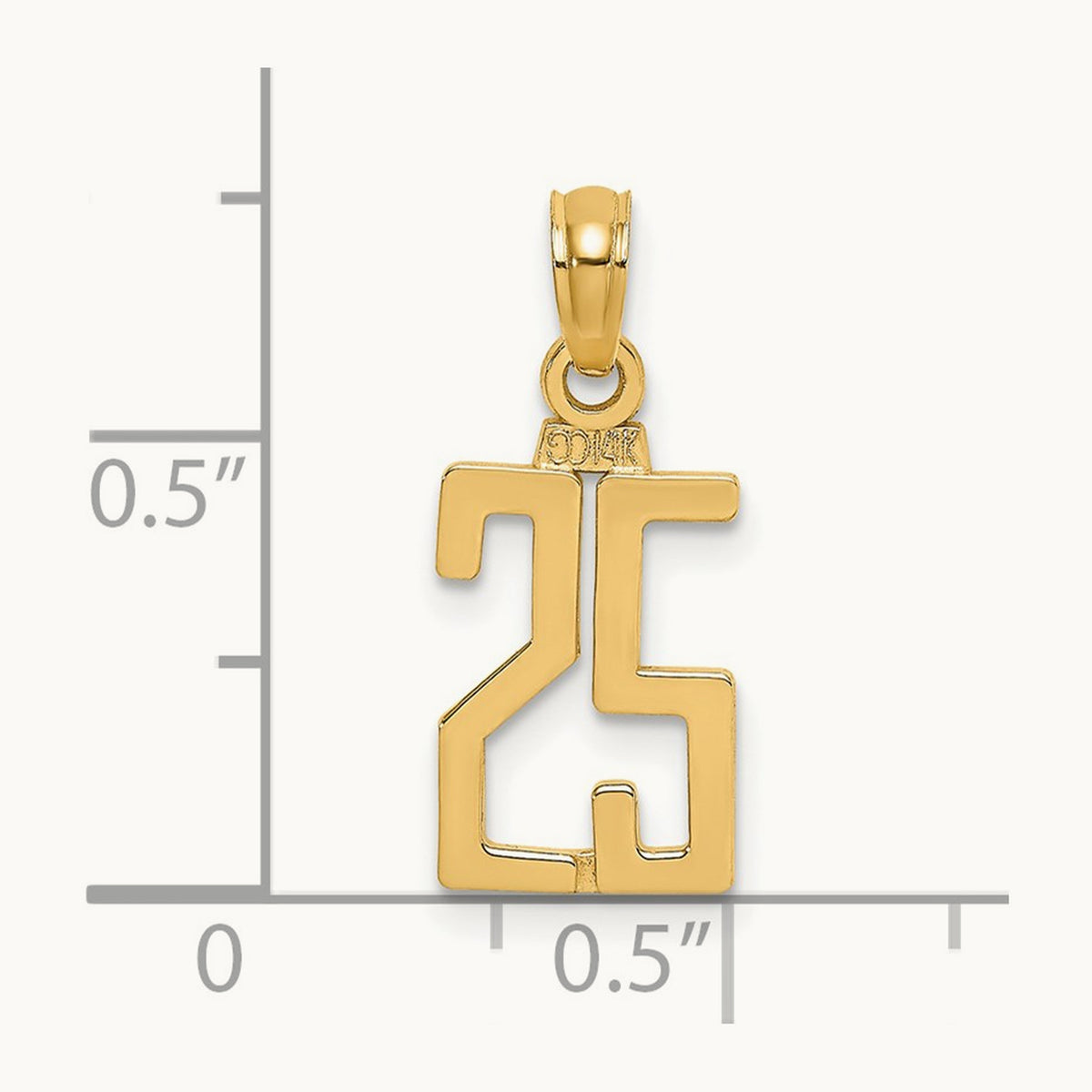 Polished Number 25 Pendant, Small in 14K Yellow Gold