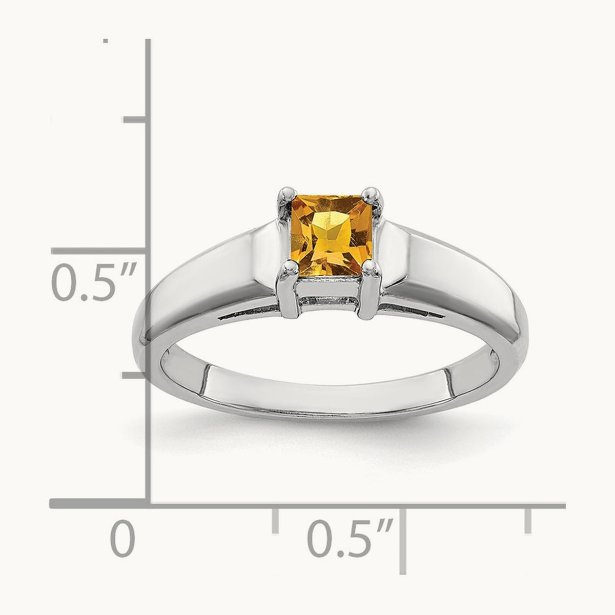 Princess Cut Citrine ring, 4mm, 14K White Gold