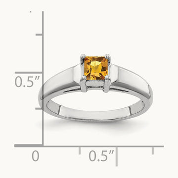 Princess Cut Citrine ring, 4mm, 14K White Gold