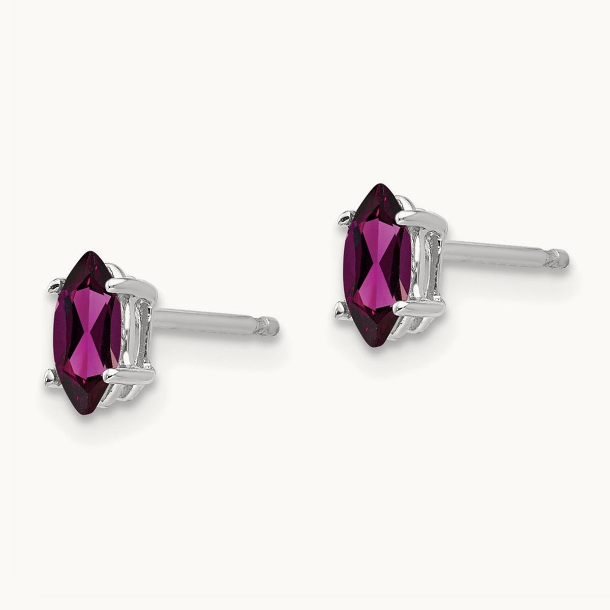 6X3mm Rhodolite Garnet Marquise Stud Earring, 14K White Gold