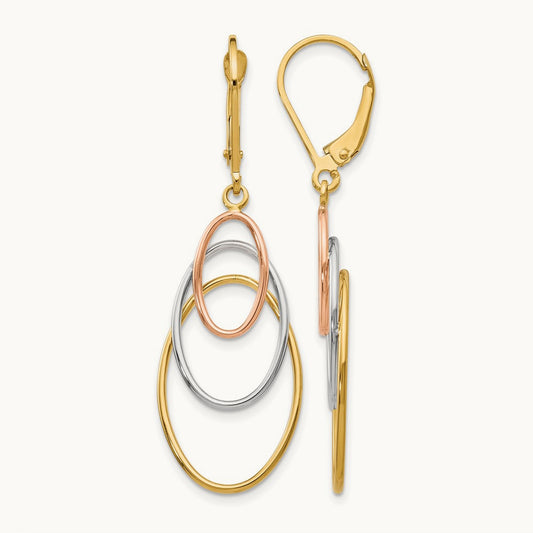 Tri-color Leverback Earrings, 14K — Leslie's