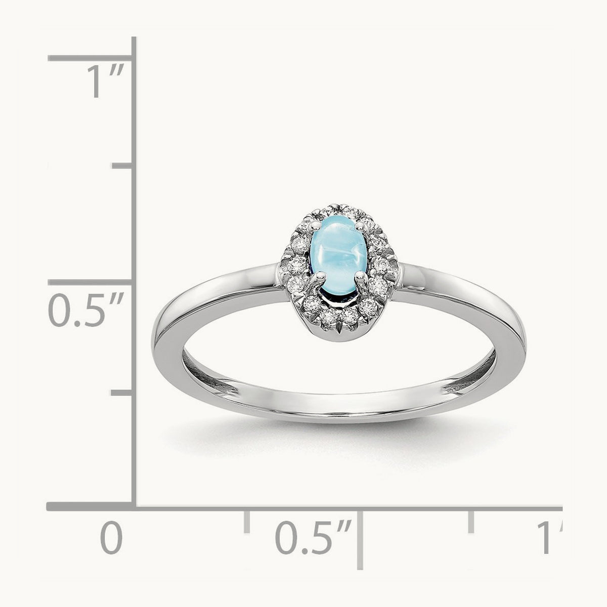 Diamond and Oval Cabochon Aquamarine Ring, 14K White Gold