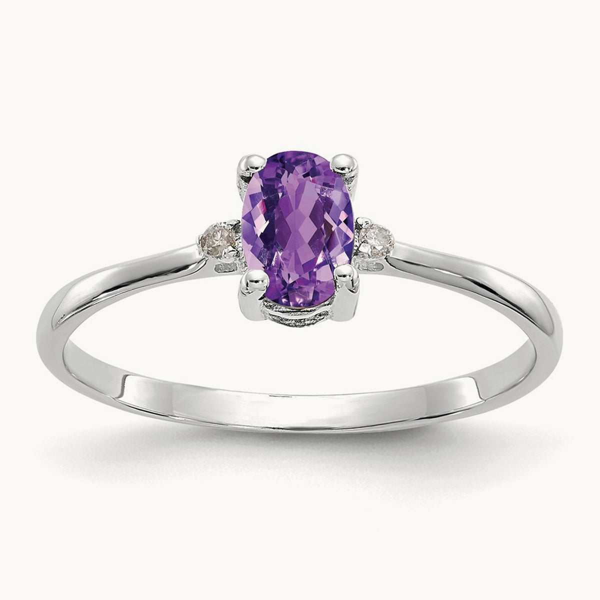 Diamond & Amethyst Birthstone Ring — 14K White Gold, 6