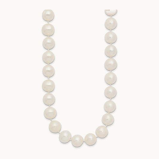 10- White Near Round Freshwater Cultured Pearl Necklace, 14K