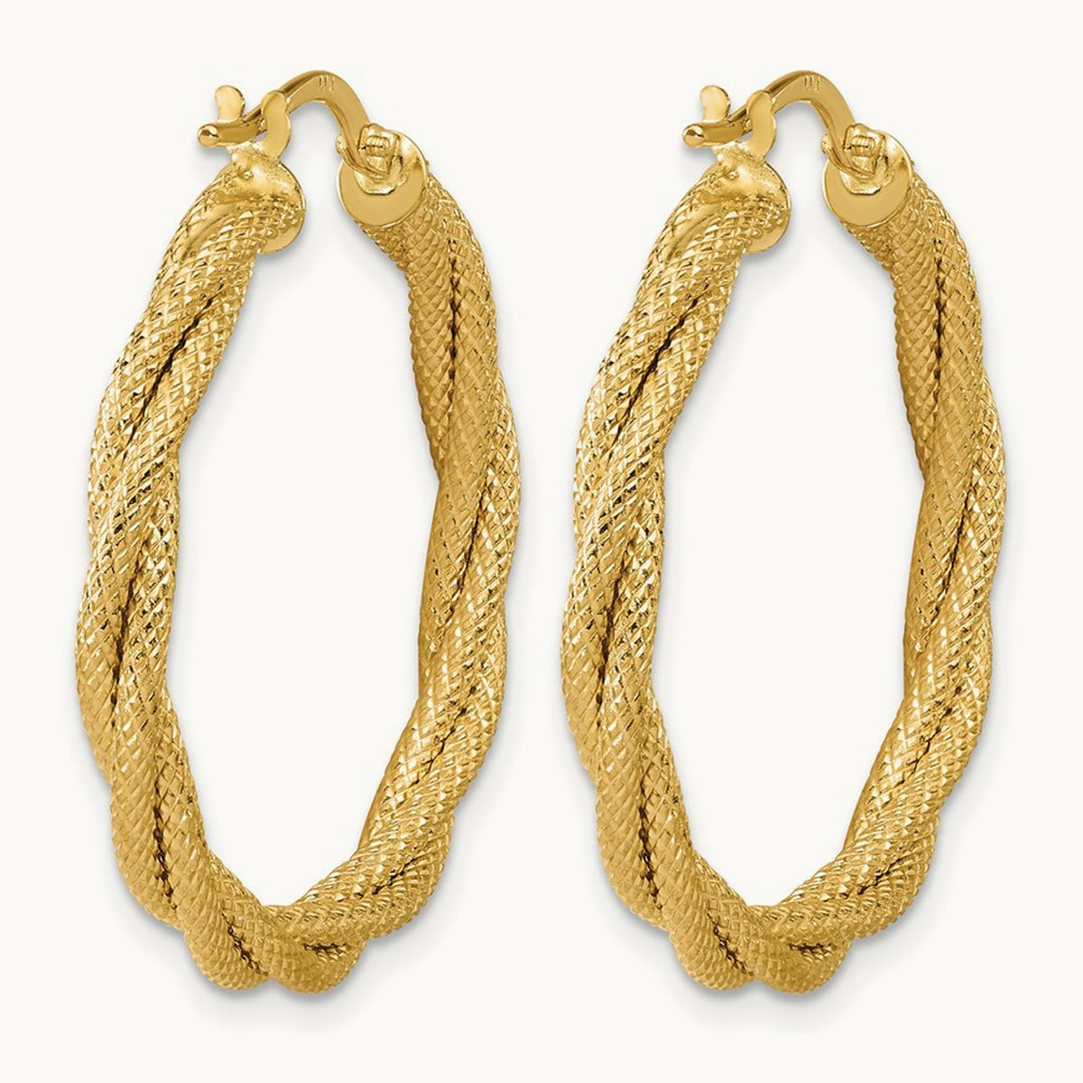 Polished and Textured Twisted Round Hoop Earrings — Leslie's — 29mm