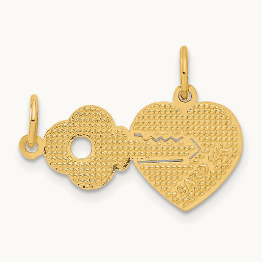 Heart and Key Break Apart Charm, 14K
