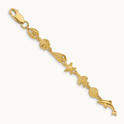 Polished and Textured Sea Life Bracelet, 14K Gold