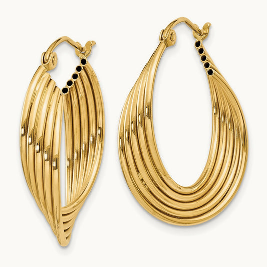Lightweight Fancy Hoop Earrings, 14K