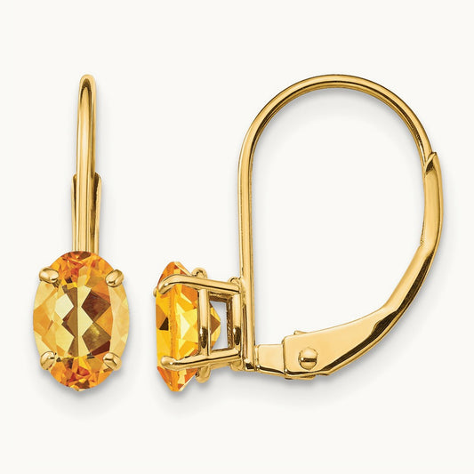 Oval Citrine Leverback Earrings — photo set