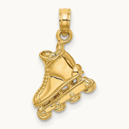 Solid Polished 3-D Rollerblade Charm, 14K