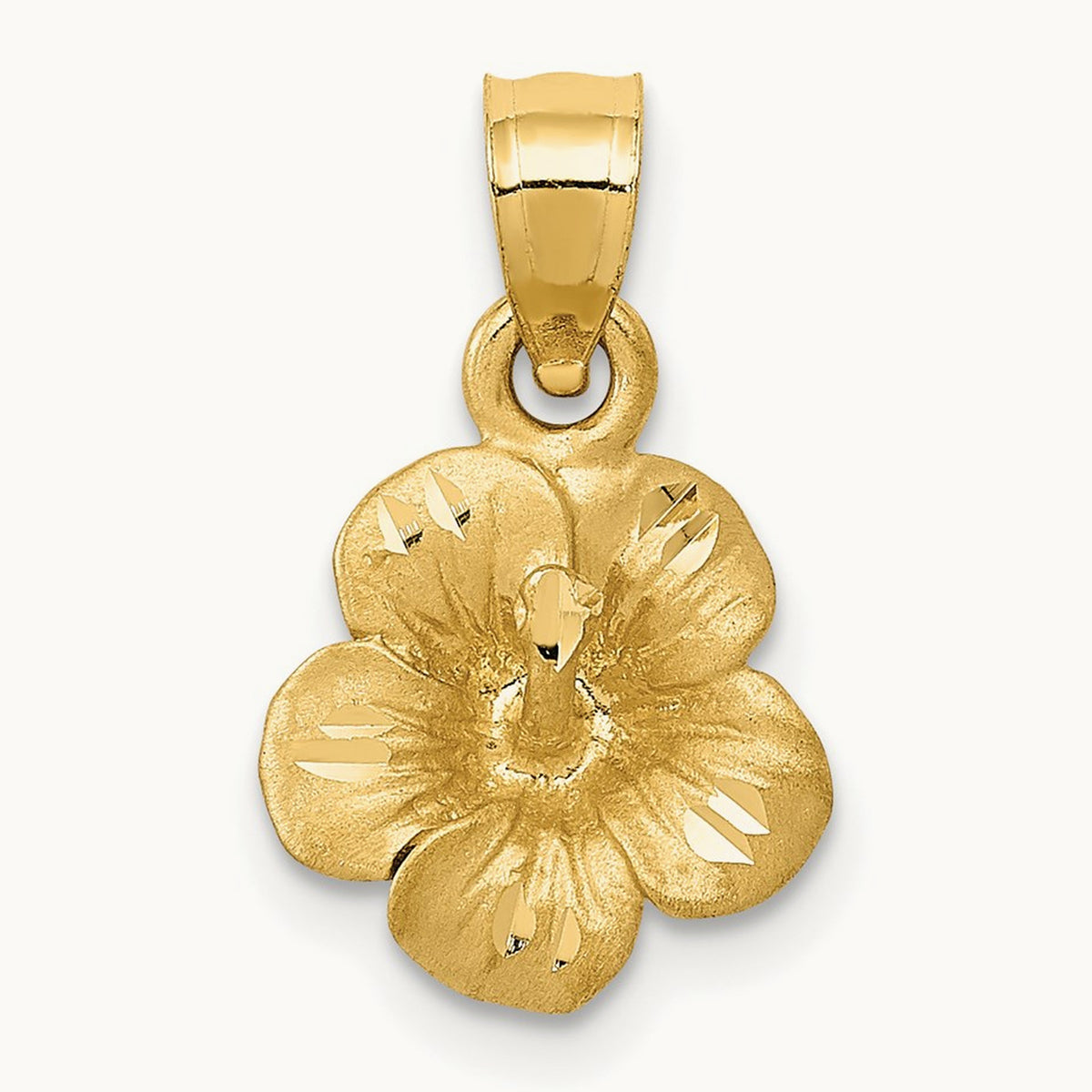 Satin Diamond-cut Hibiscus Flower Pendant, 14K