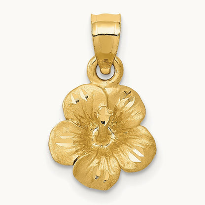 Satin Diamond-cut Hibiscus Flower Pendant, 14K